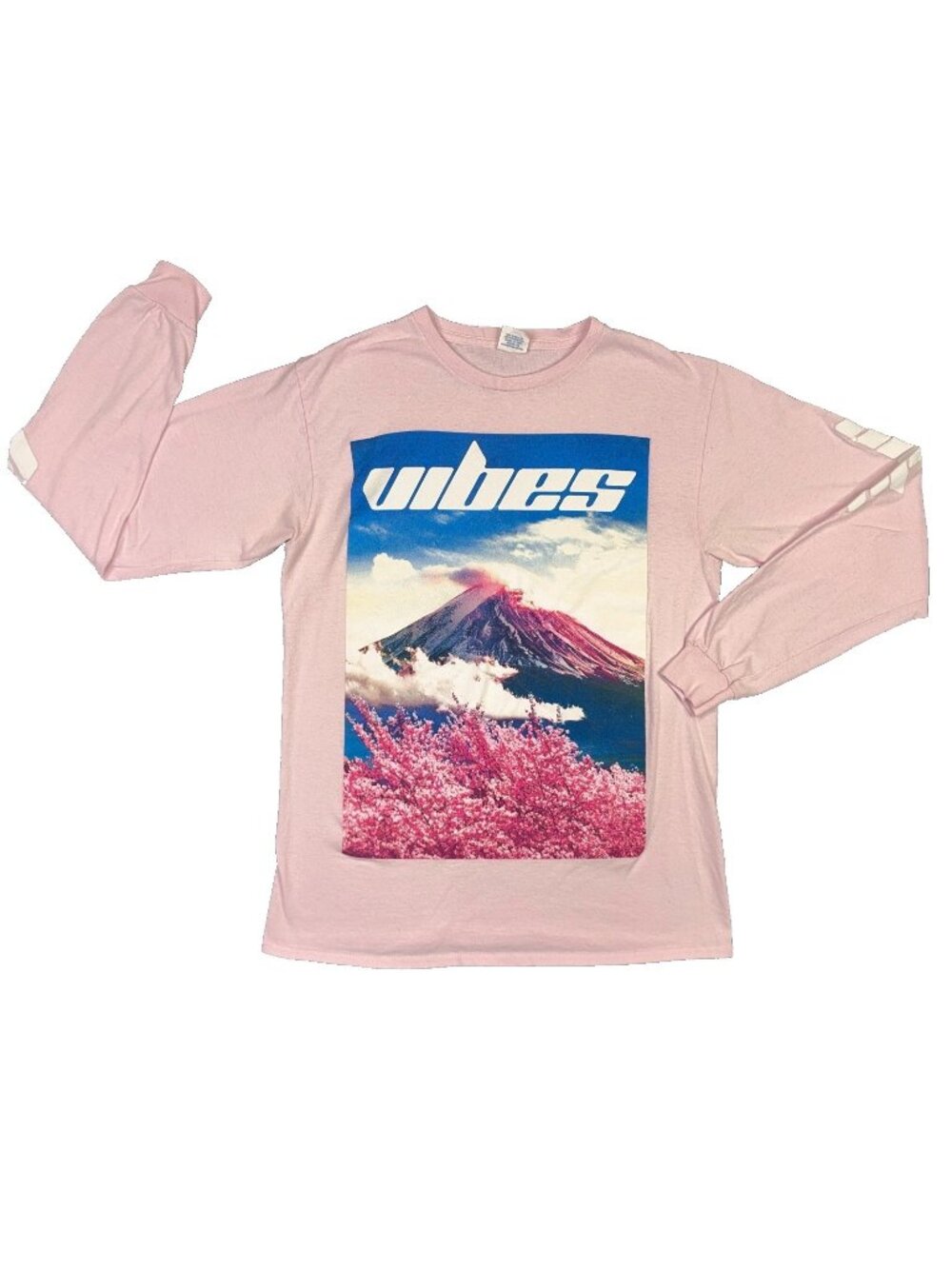 Good Vibes Only T Shirt Pink Long Sleeve Tee Delta Pro Weight Mt Fuji Japan S